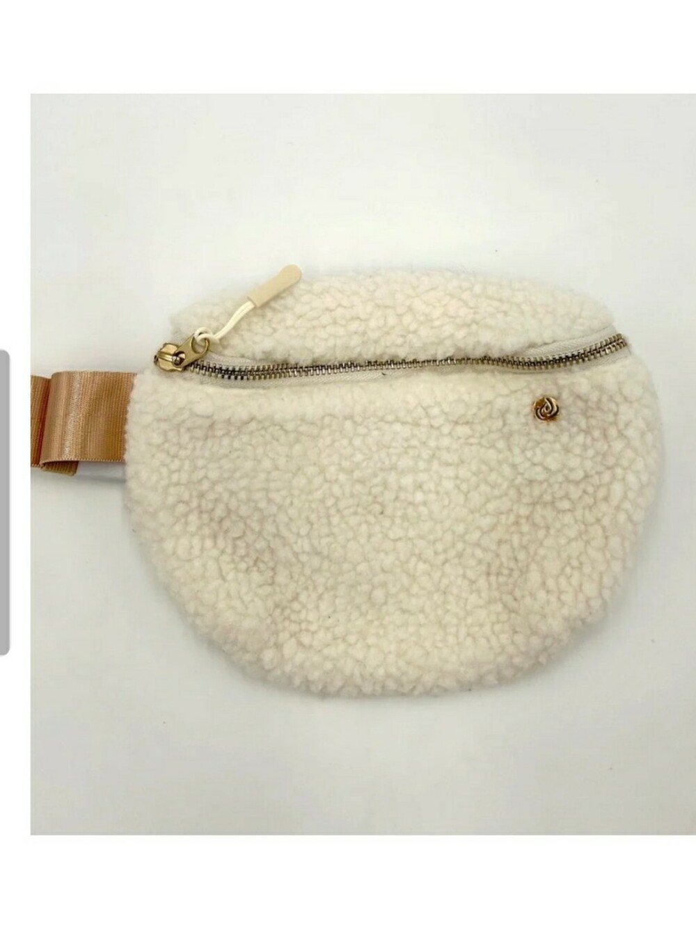 Apana Studio To Street Cozy Sherpa Belt Bag- White Nylon Strap Fanny Pack